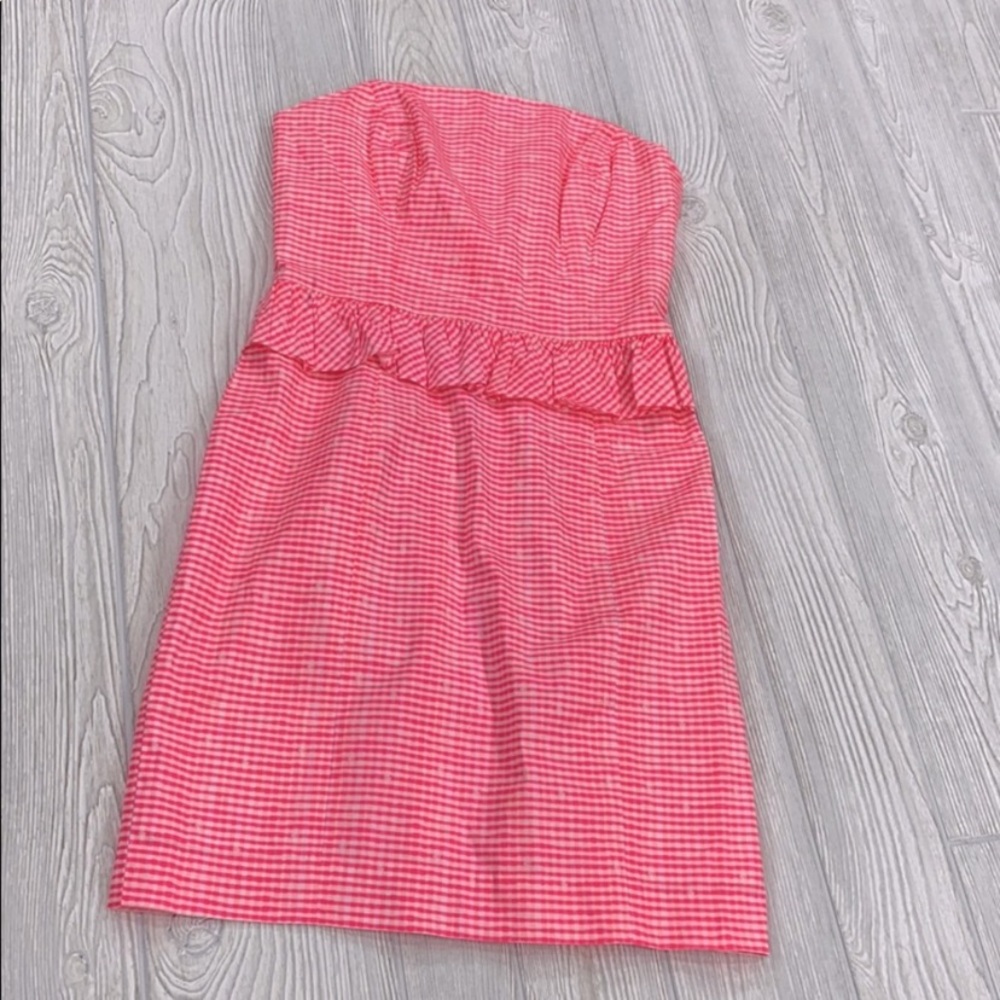 Lilly Pulitzer Pink Gingham Peplum Strapless Dress